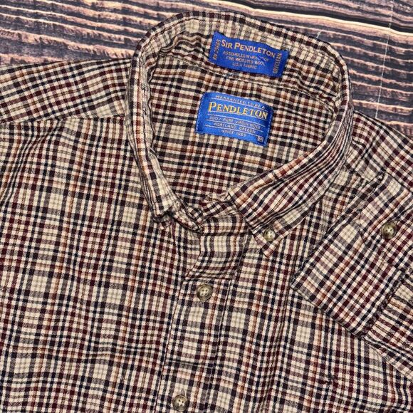 Pendleton Other - Pendleton Shirt Mens M Brown Red Sir Pendleton Virgin Wool Tartan Plaid Flaw